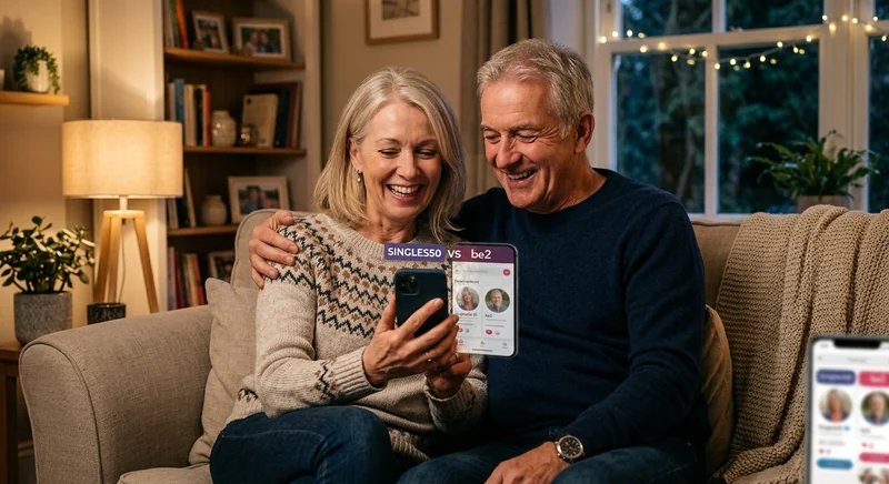 Mature couple comparing Singles50 and be2