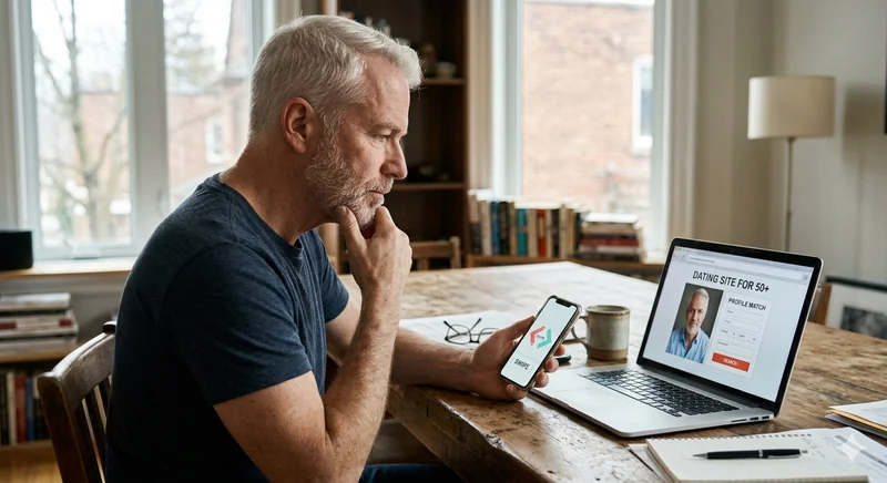 Man comparing phone and laptop