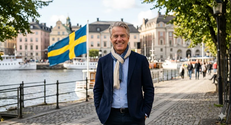 Swedish flag with mature person