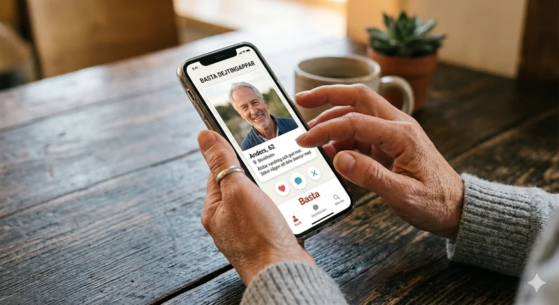 Hands holding smartphone with dating app