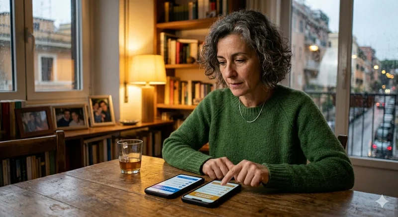 Mature woman comparing free and premium dating apps