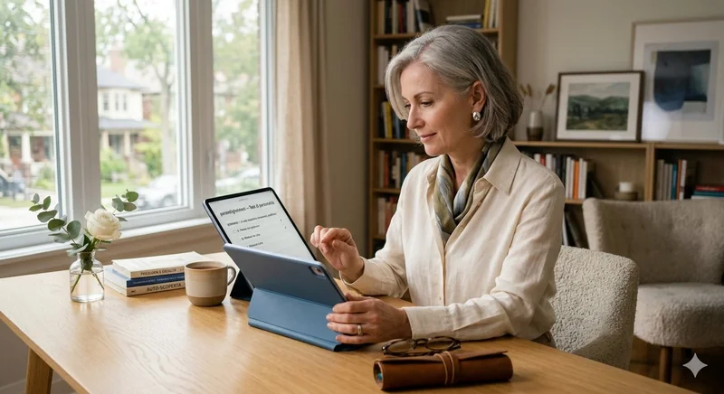 Woman doing personality test on tablet