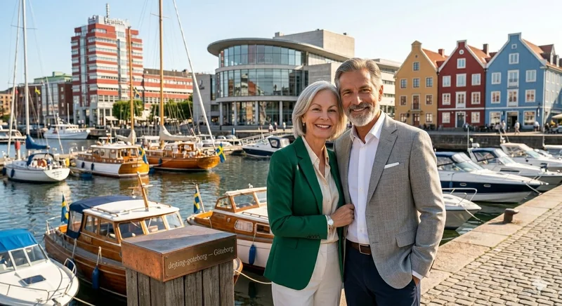 Mature couple at Gothenburg harbor