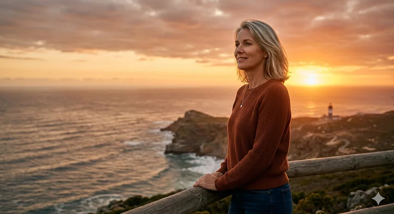 Woman looking hopeful at sunset